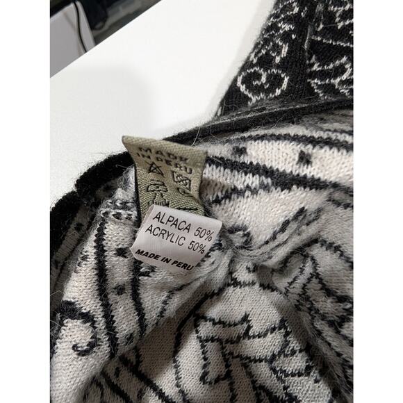 Peruvian Link Sweater Womens Large Black White Patterned Zip Front Cardigan - Picture 8 of 11
